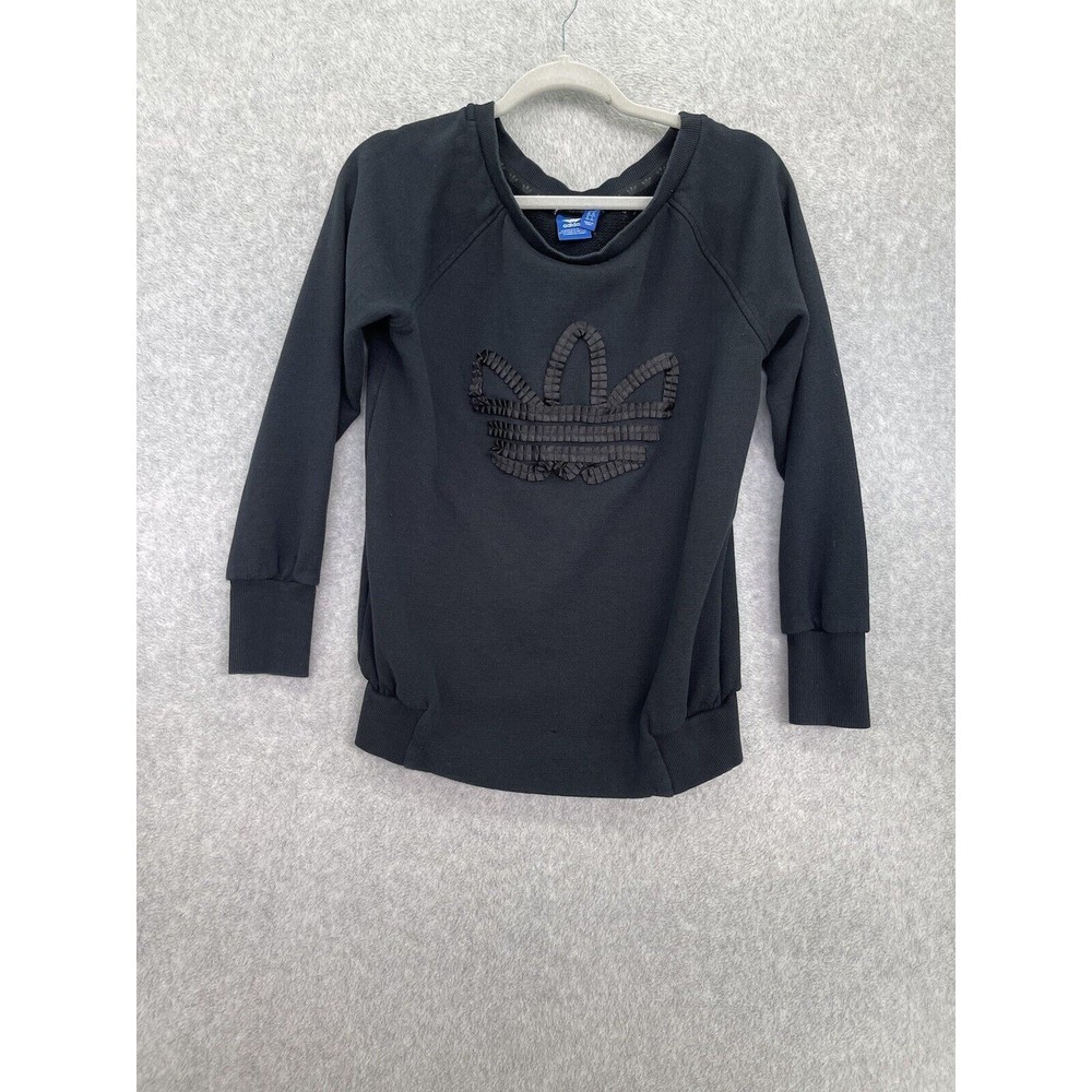 Adidas Women's PullOver Sweater Solid Black Embellished Ribbons size Medium